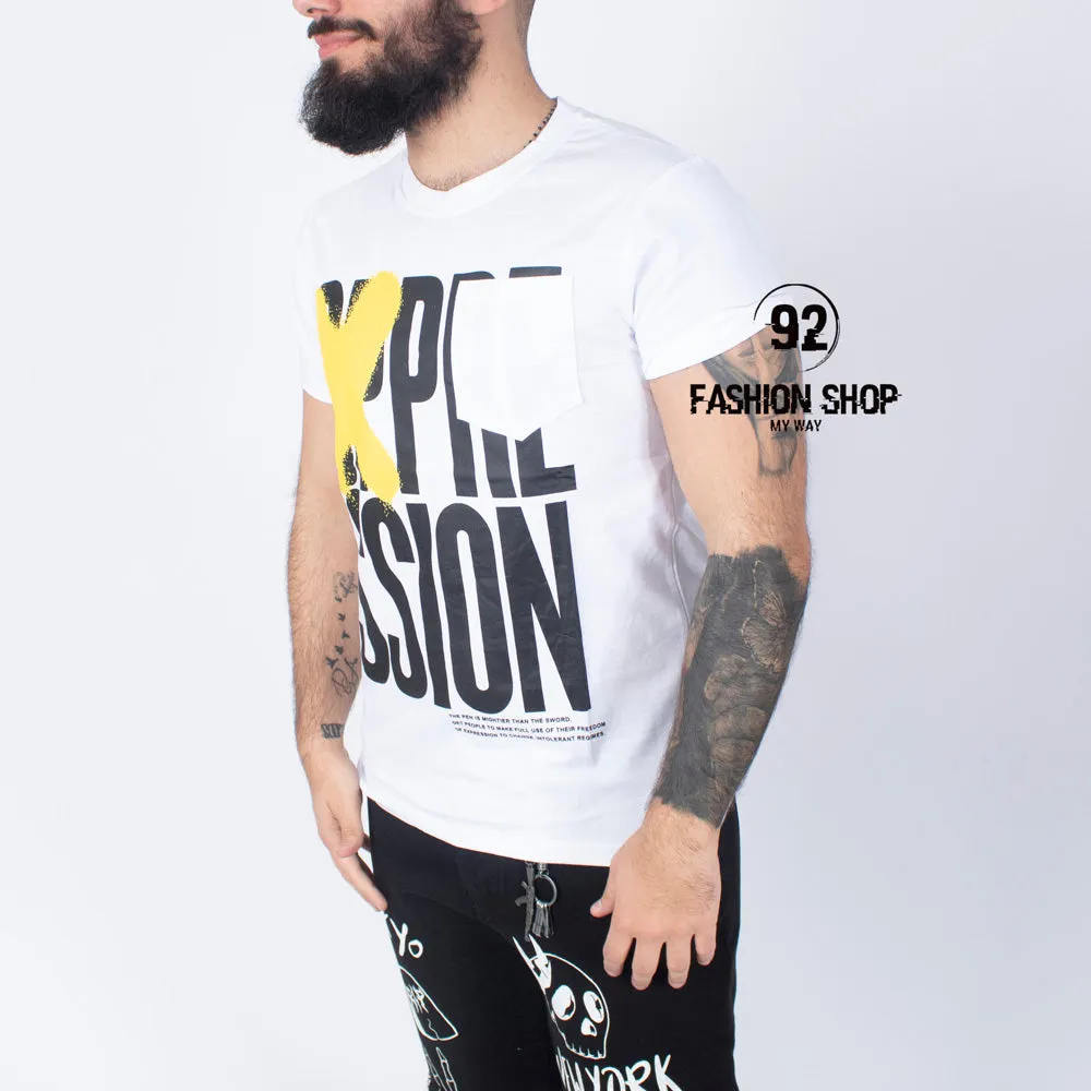 T-shirt Uomo Con Stampa Anteriore e Posteriore Con Taschino Art. ts27