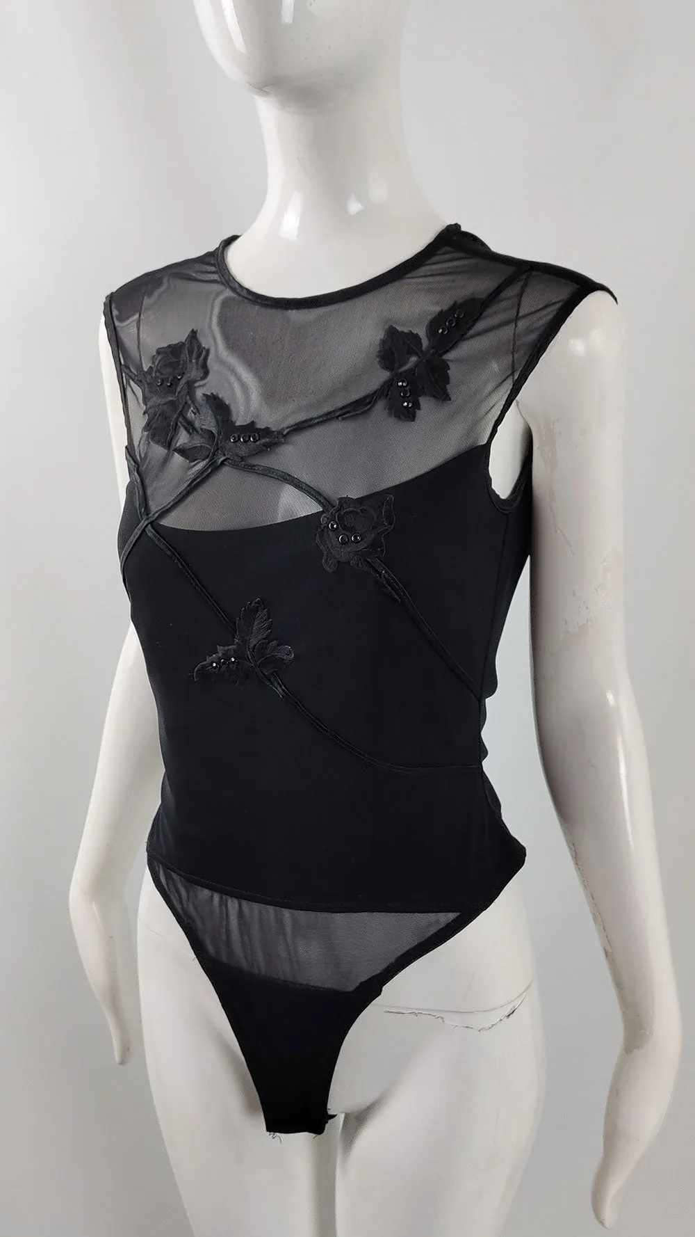 Tadashi Shoji Vintage Semi Sheer Bodysuit, 1990s