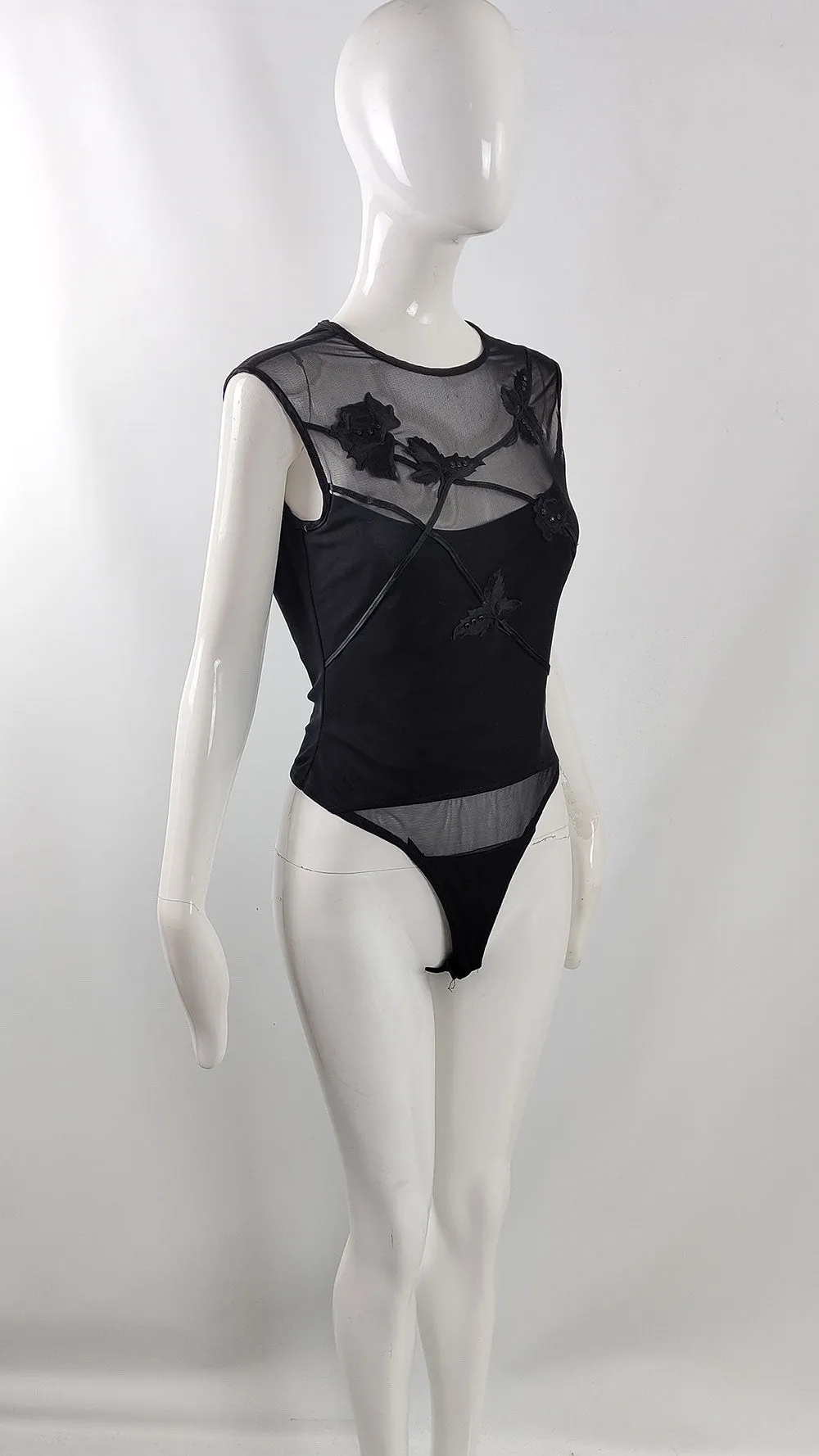 Tadashi Shoji Vintage Semi Sheer Bodysuit, 1990s