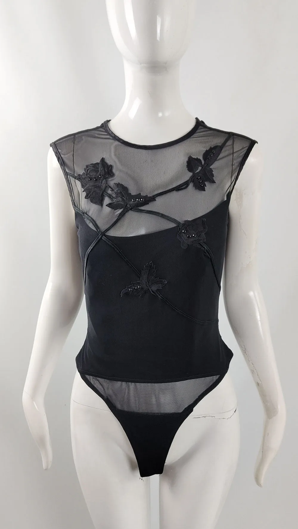 Tadashi Shoji Vintage Semi Sheer Bodysuit, 1990s