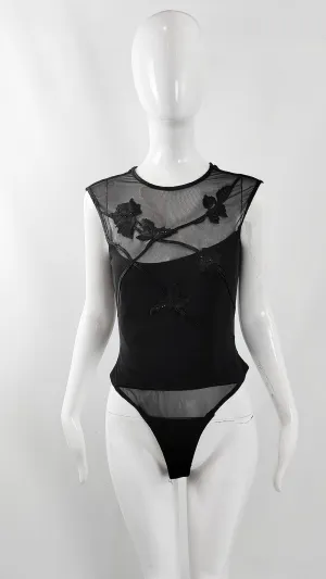 Tadashi Shoji Vintage Semi Sheer Bodysuit, 1990s