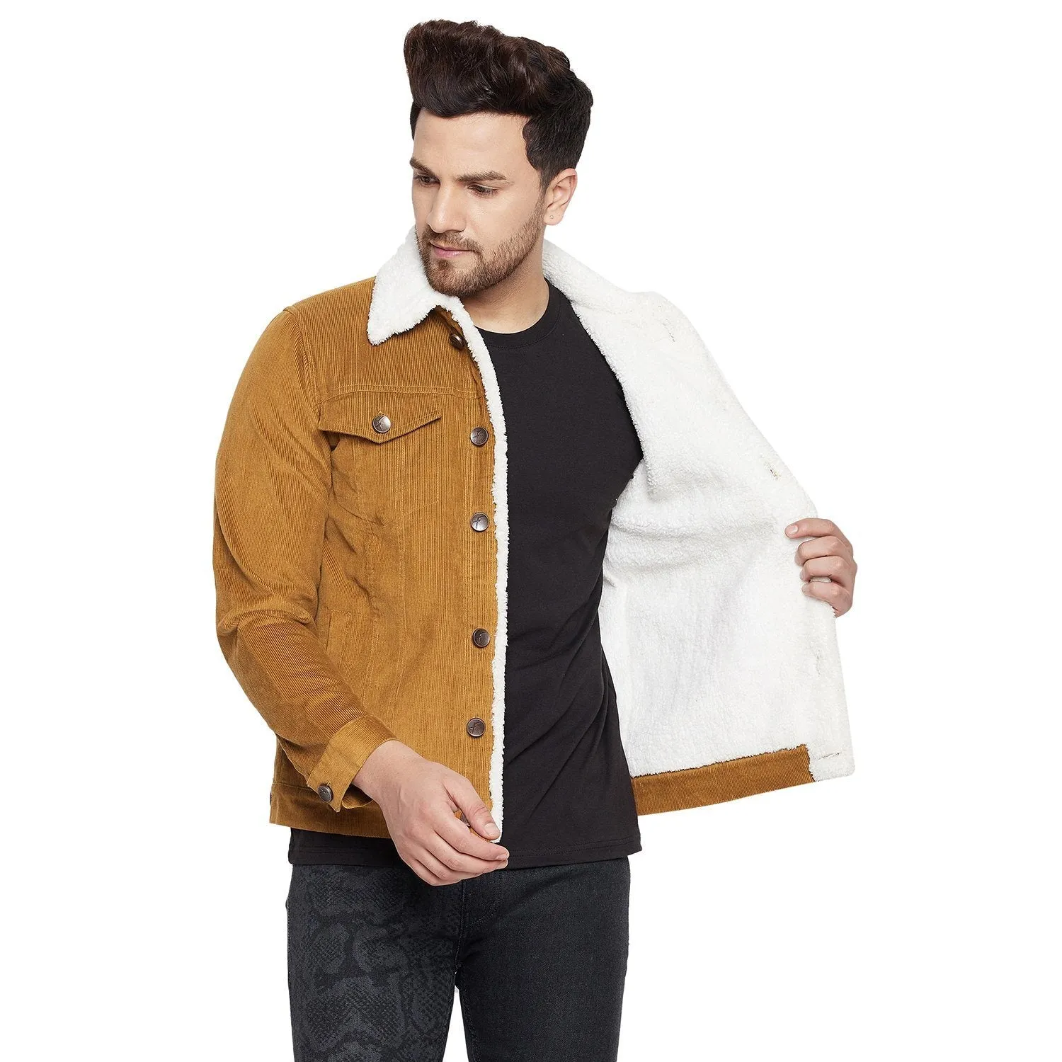 Tan Corduroy Faux Fur Lined Sherpa Jacket