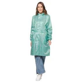 THE CLOWNFISH Raincoats for Women Rain Coat for Women Longcoat Raincoat for Ladies Waterproof Reversible Double Layer. Dotty Delight Series (Green, X-Large)