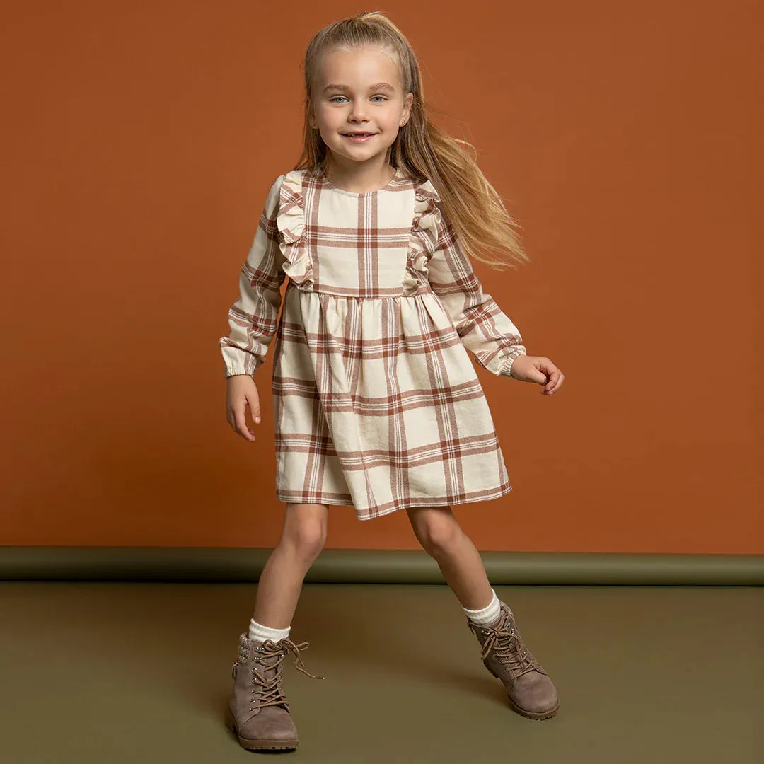 The Copper Plaid Flannel Dress - Beige - BABY