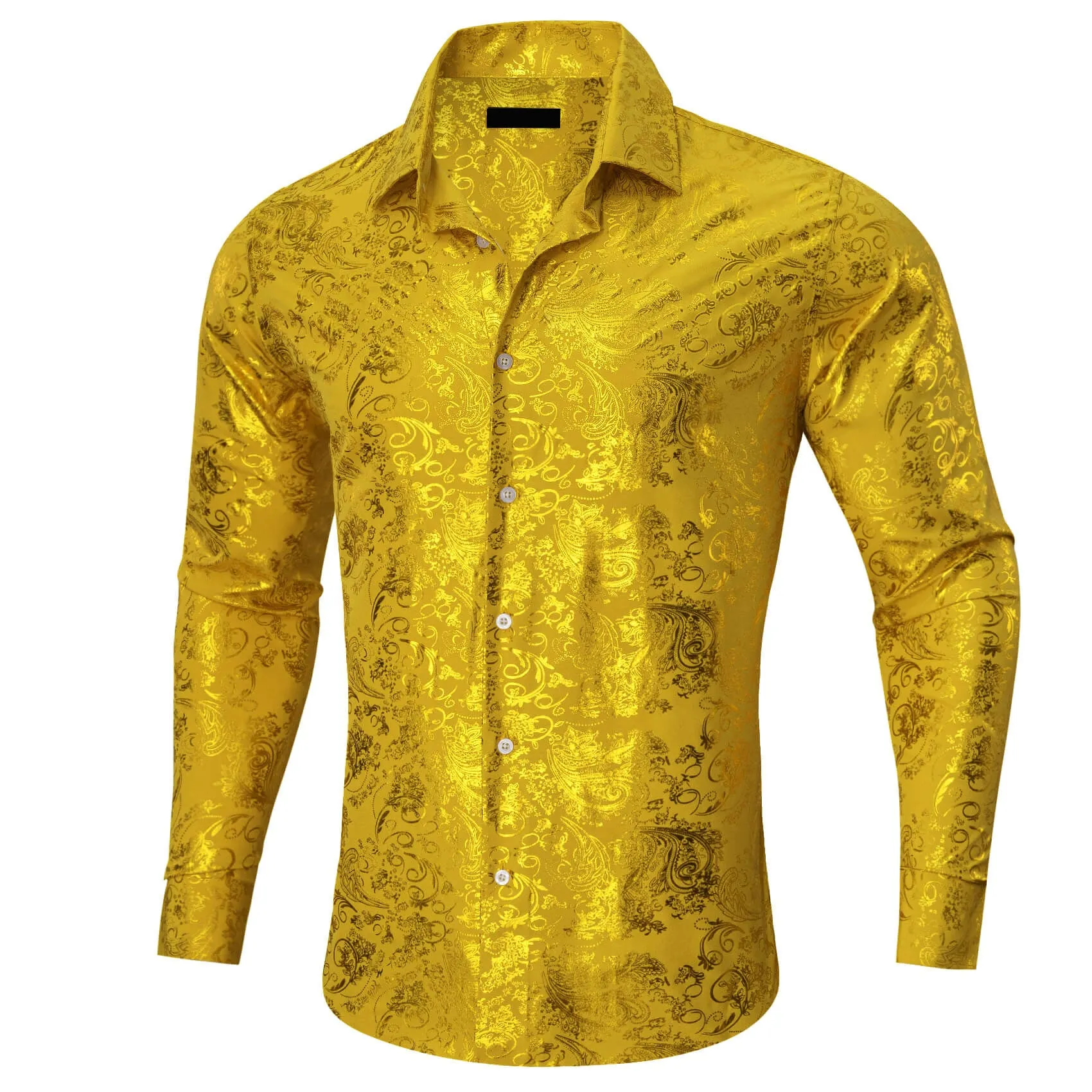 Ties2you Bronzing Shirt Men's Gold Yellow Jacquard Floral Silk Button Down Shirt