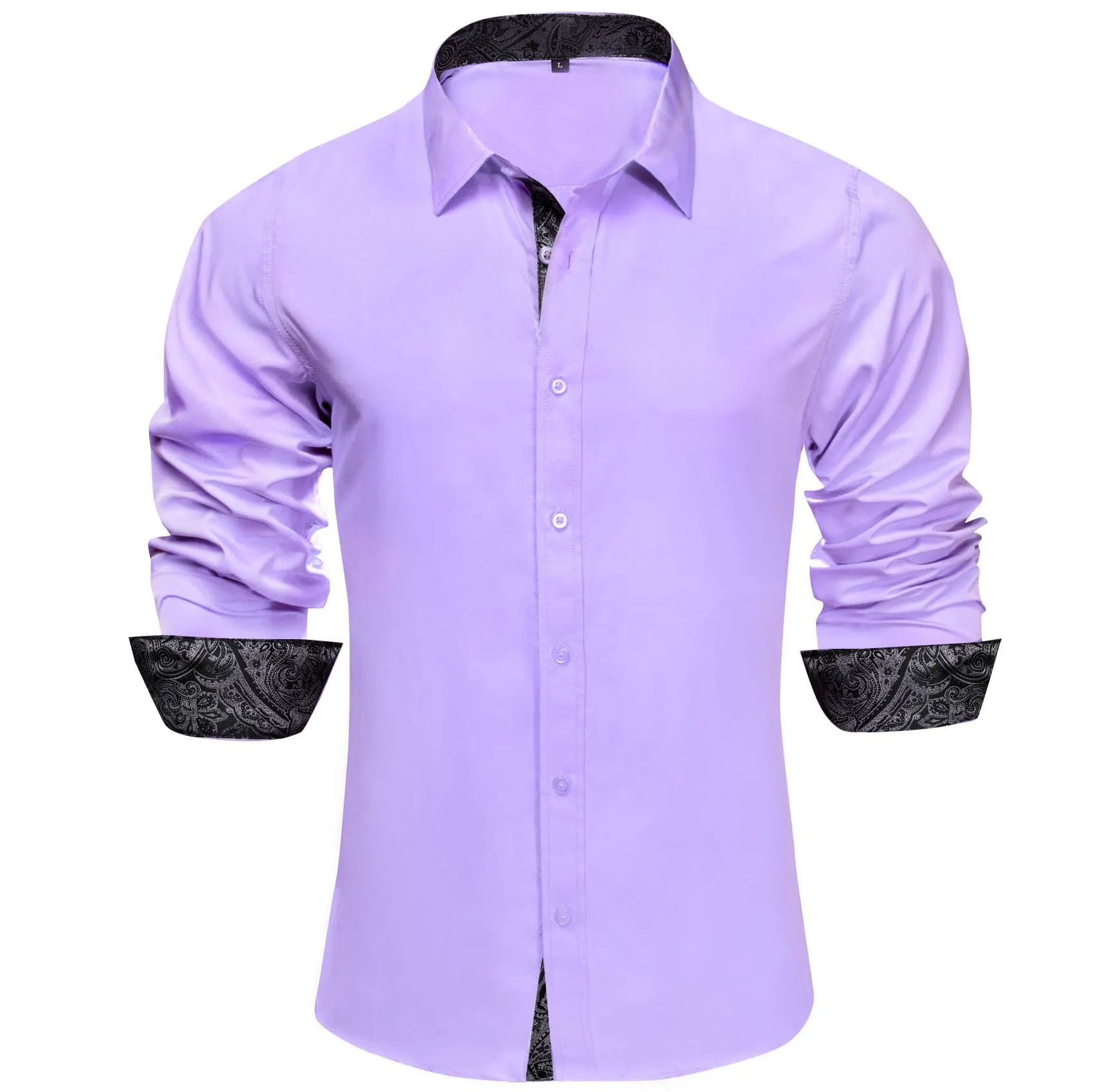 Ties2you Business Shirts Lavender Purple Solid Splicing Silk Mens Button Down Long Sleeve Shirt