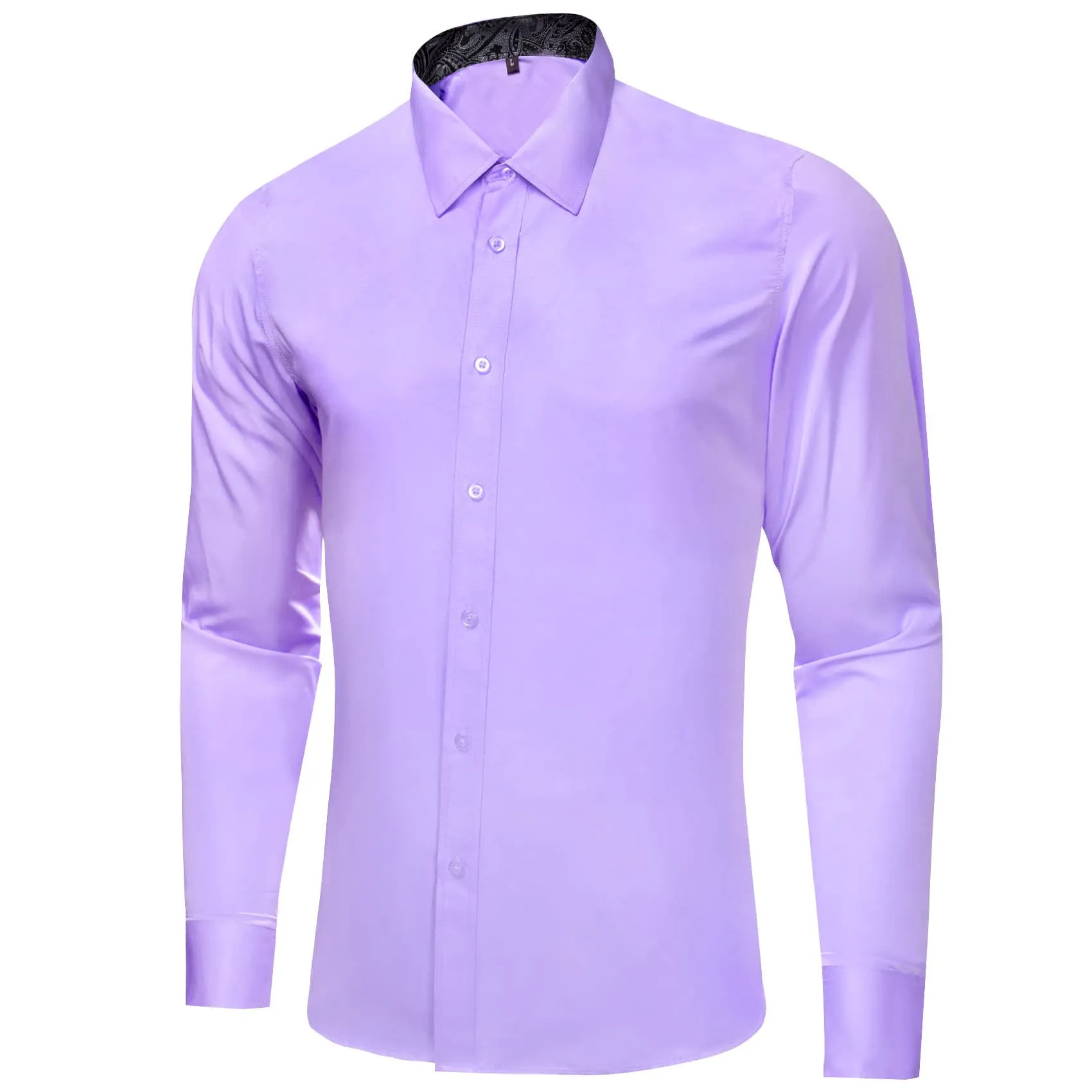 Ties2you Business Shirts Lavender Purple Solid Splicing Silk Mens Button Down Long Sleeve Shirt