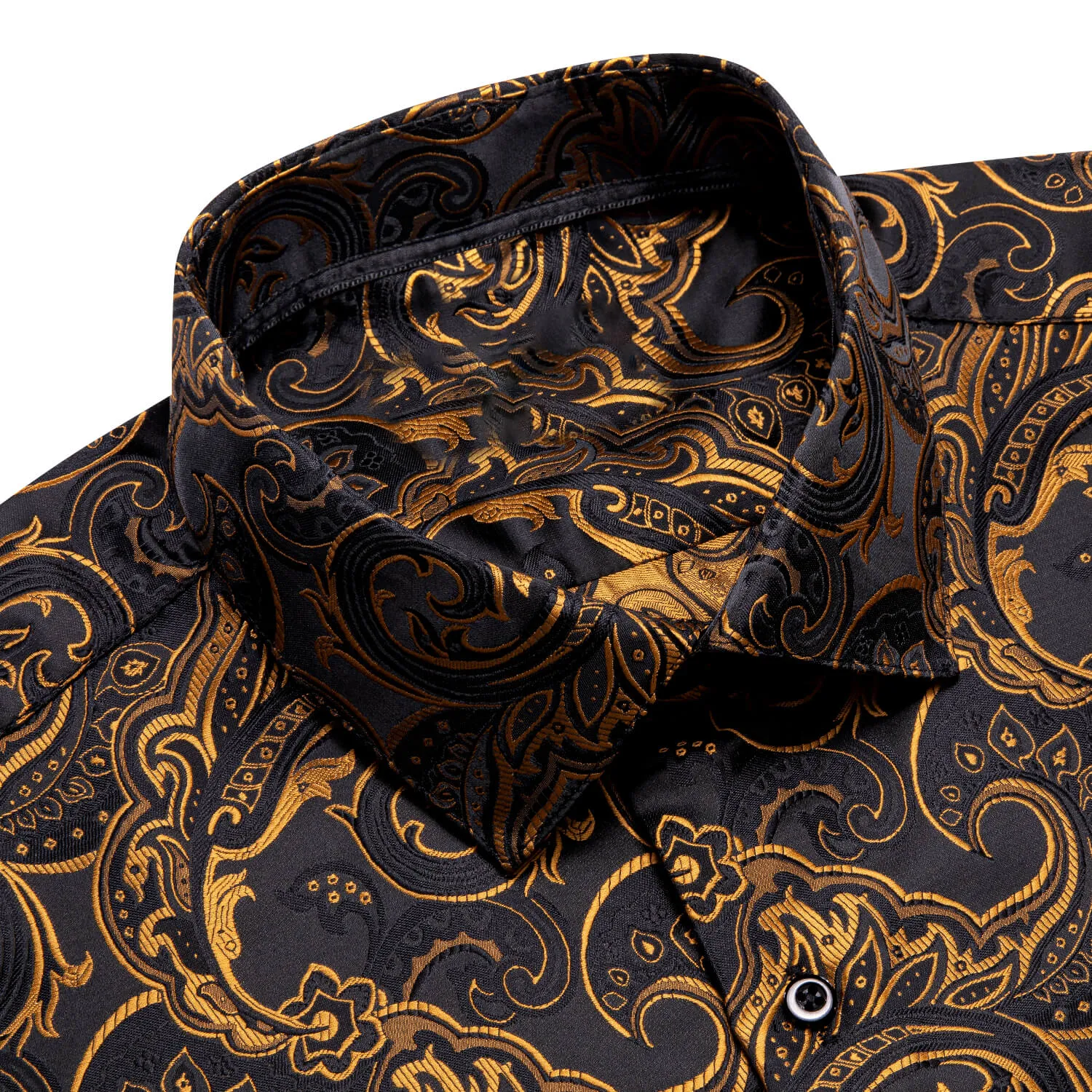 Ties2you Button Down Shirt Black Golden Woven Floral Men's Silk Shirt