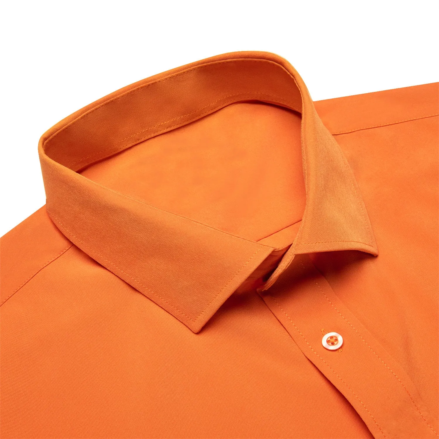 Ties2you Button Down Shirt Carrot Orange Solid Men's Silk Long Sleeve Shirt