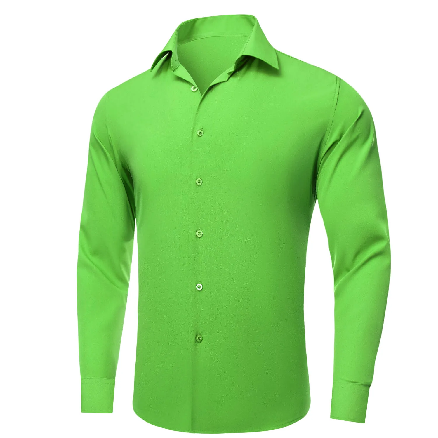 Ties2you Button Down Shirt Chartreuse Green Silk Solid Mens Long Sleeve Shirt