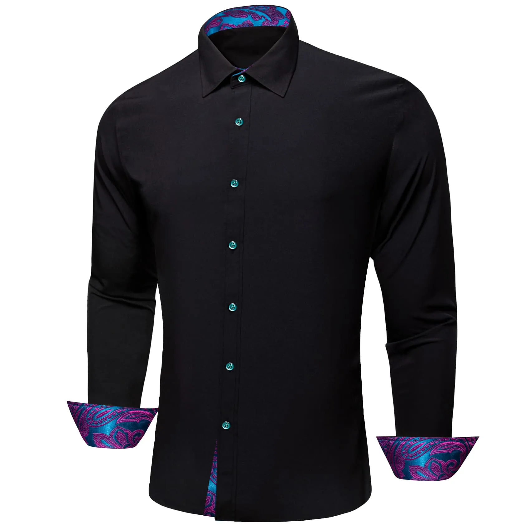 Ties2you Button Up Shirt Smoky Black Splicing Blue Silk Long Sleeve Mens Work Shirt