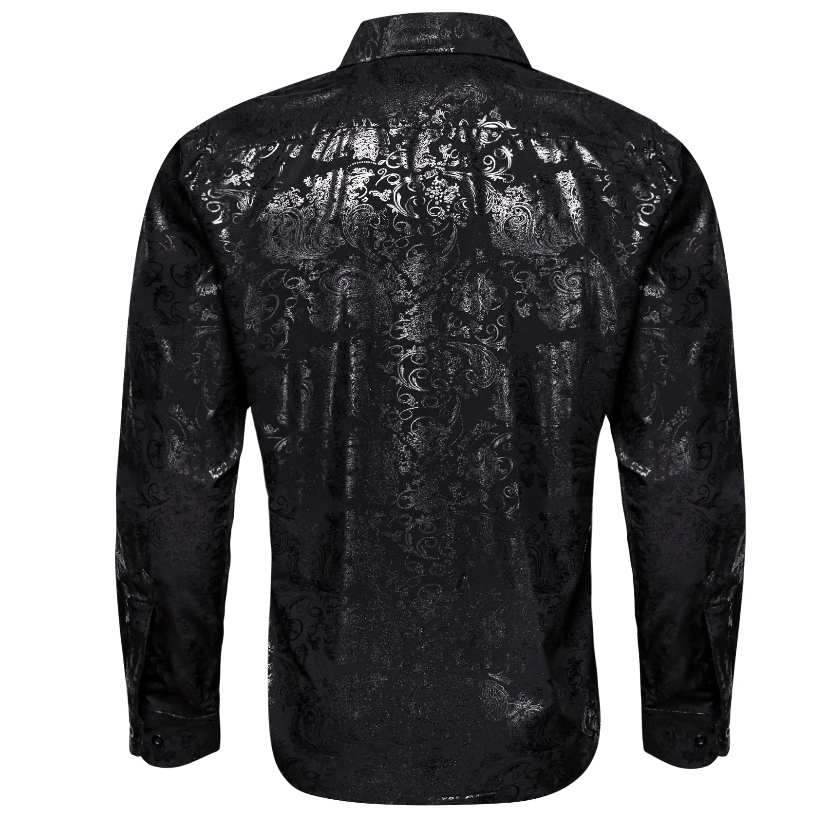 Ties2you Casual Shirt Black Silver Hot Stamping Floral Long Sleeve Button Up Shirts for Men