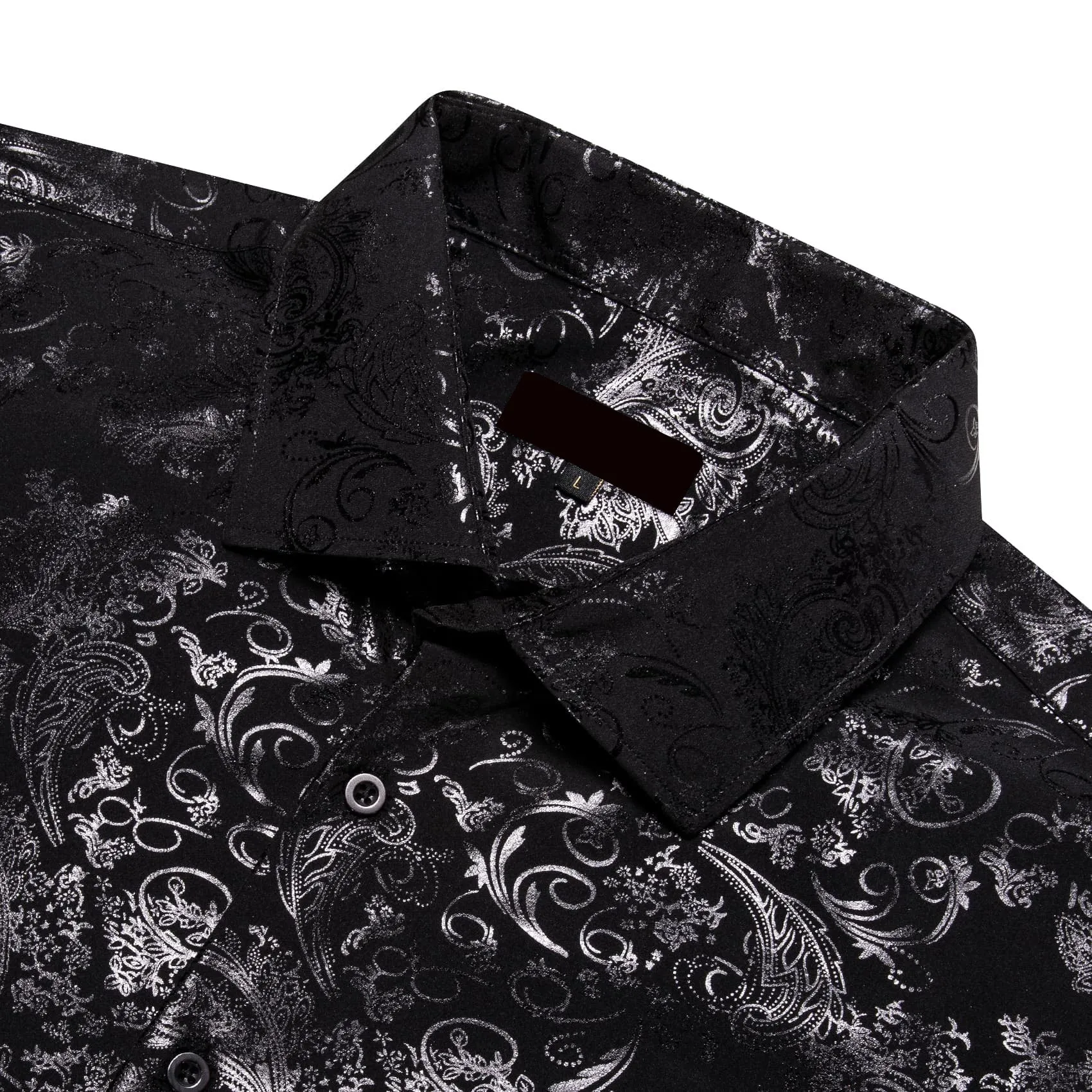 Ties2you Casual Shirt Black Silver Hot Stamping Floral Long Sleeve Button Up Shirts for Men