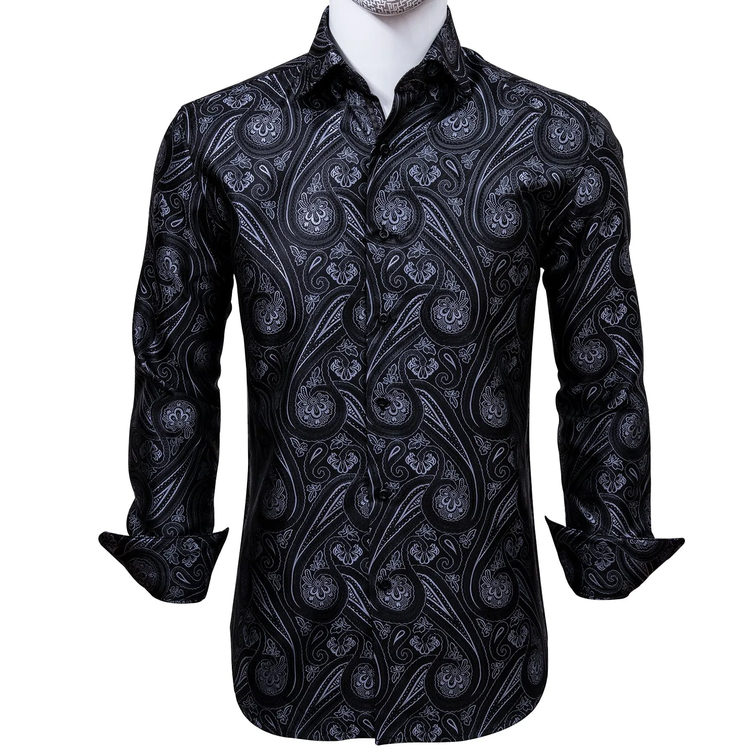 Ties2you Classic Black White Paisley Silk Men's Shirt