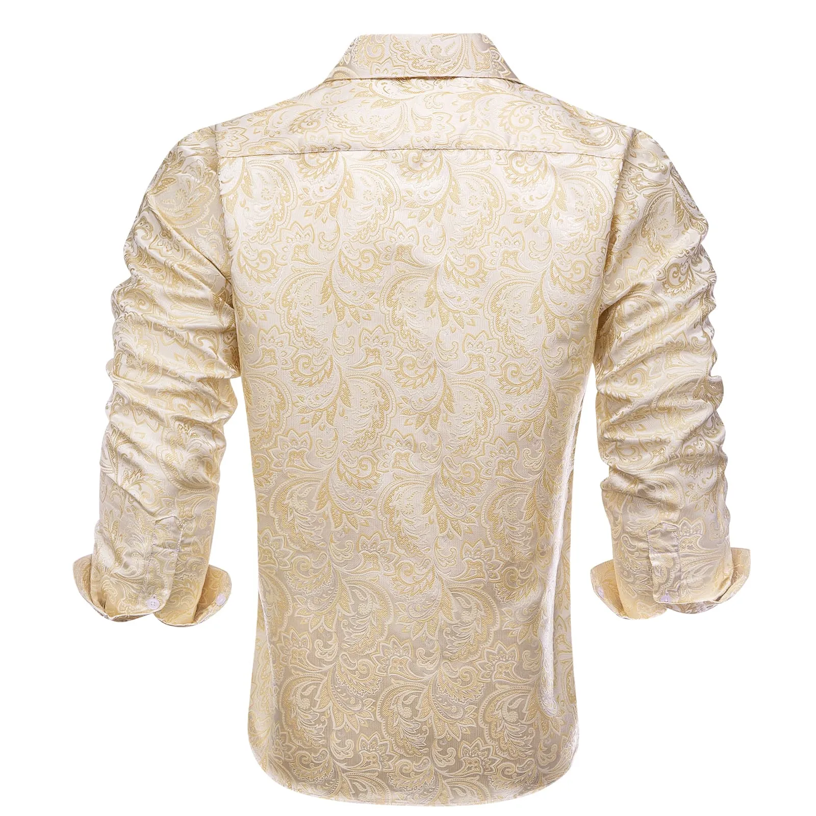 Ties2you Collared Shirt Champagne Floral Button Up Silk Mens Long Sleeve Shirt Top