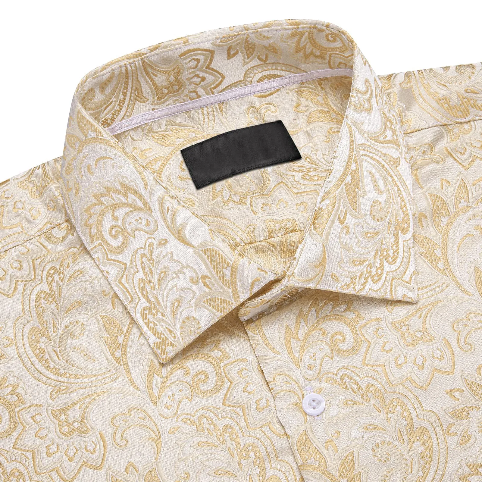 Ties2you Collared Shirt Champagne Floral Button Up Silk Mens Long Sleeve Shirt Top