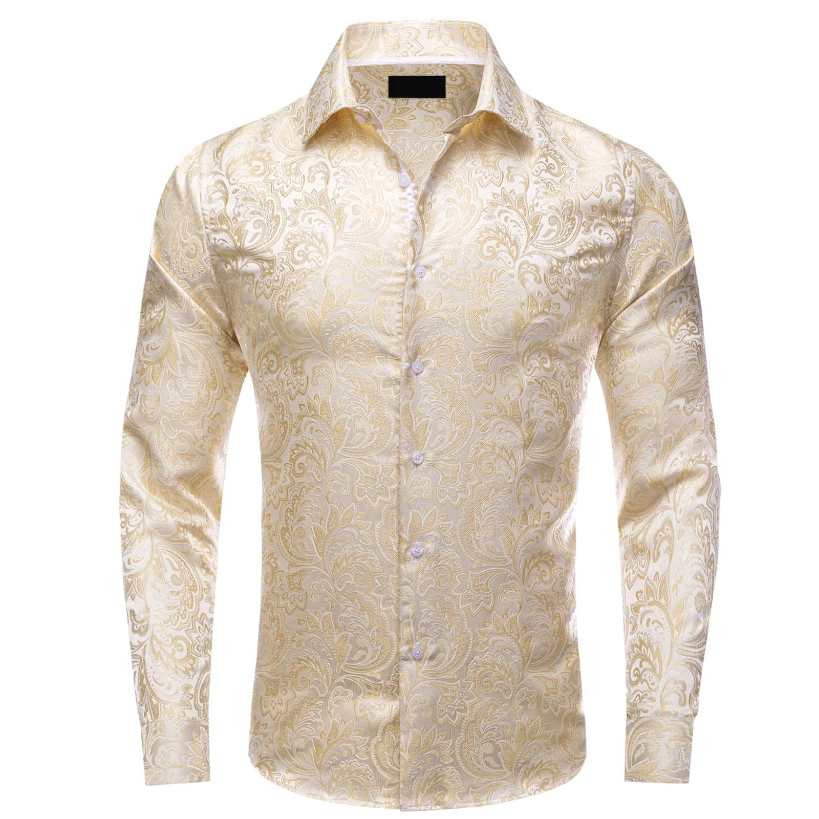 Ties2you Collared Shirt Champagne Floral Button Up Silk Mens Long Sleeve Shirt Top