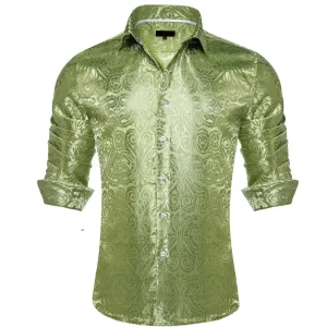 Ties2you Dress Shirt Asparagus Green Paisley Long Sleeve Button Shirt for Men