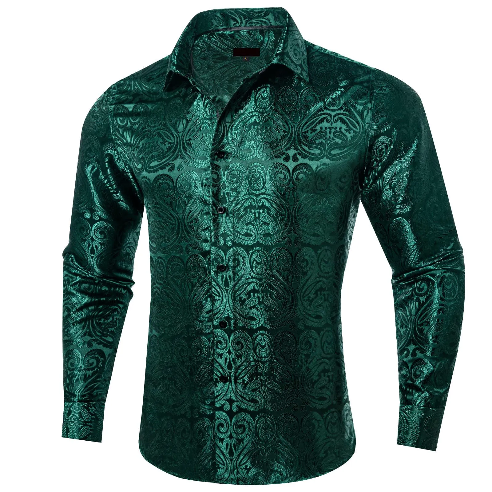 Ties2you Dress Shirt Phthalo Green Paisley Long Sleeve Button Up Silk Mens Shirt