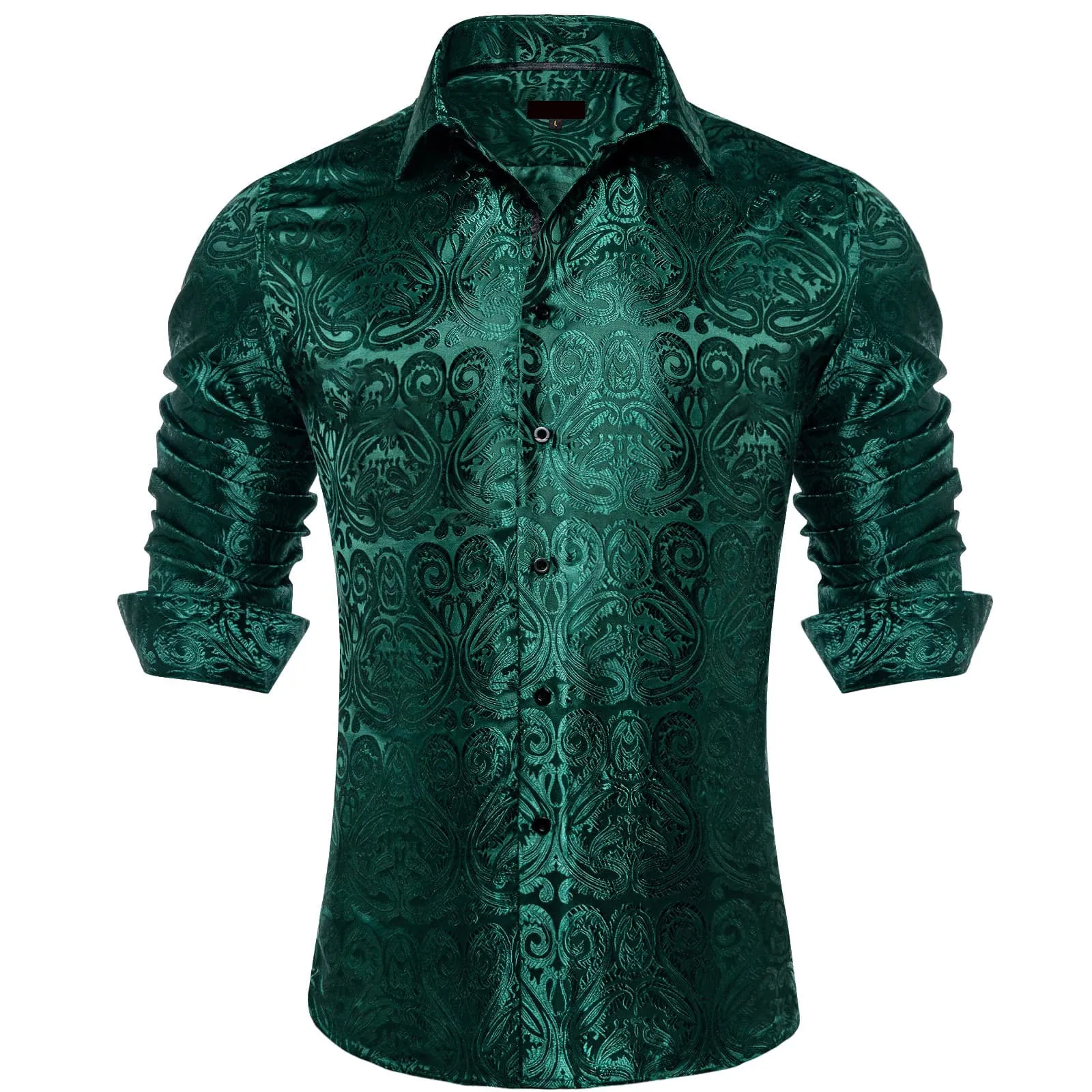 Ties2you Dress Shirt Phthalo Green Paisley Long Sleeve Button Up Silk Mens Shirt