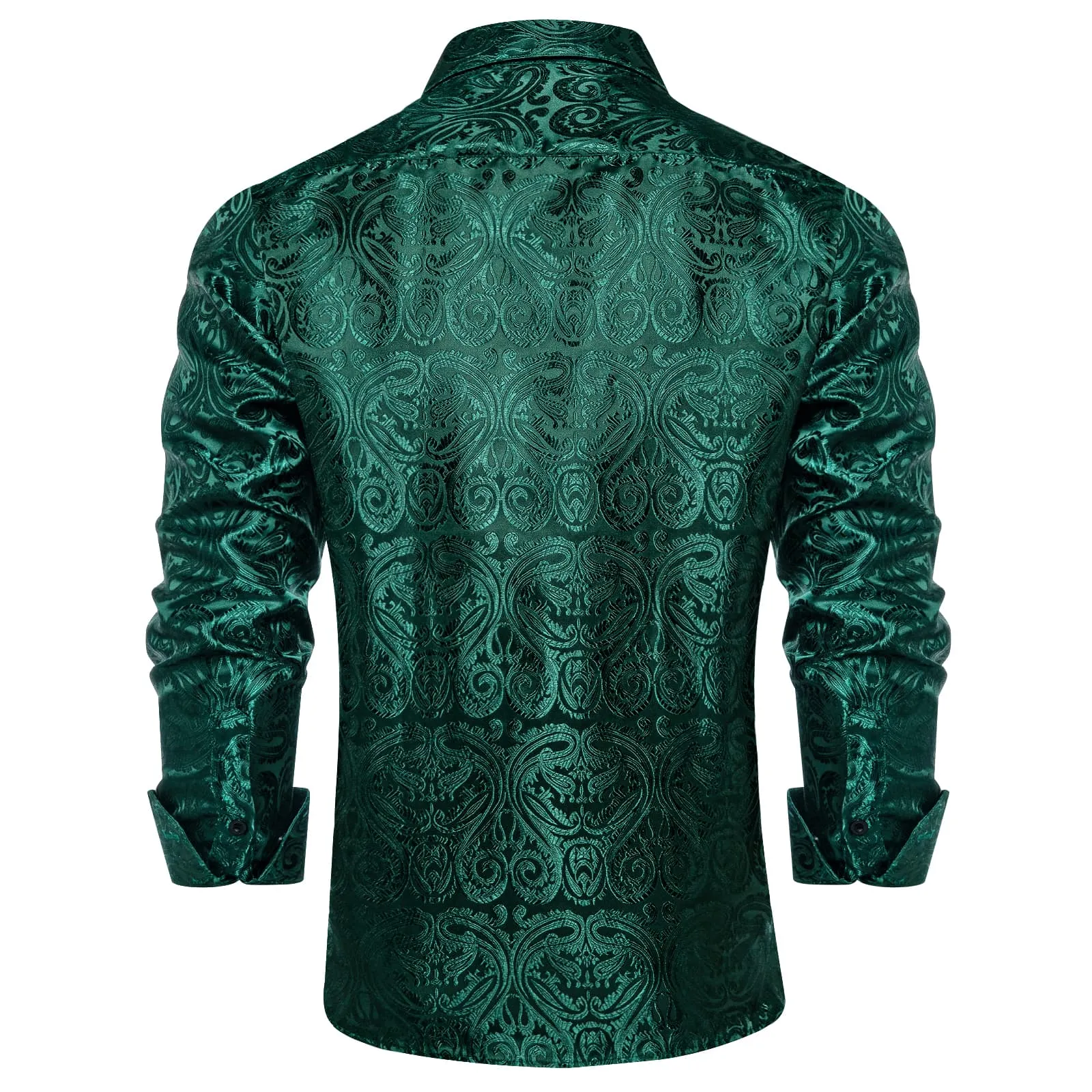 Ties2you Dress Shirt Phthalo Green Paisley Long Sleeve Button Up Silk Mens Shirt