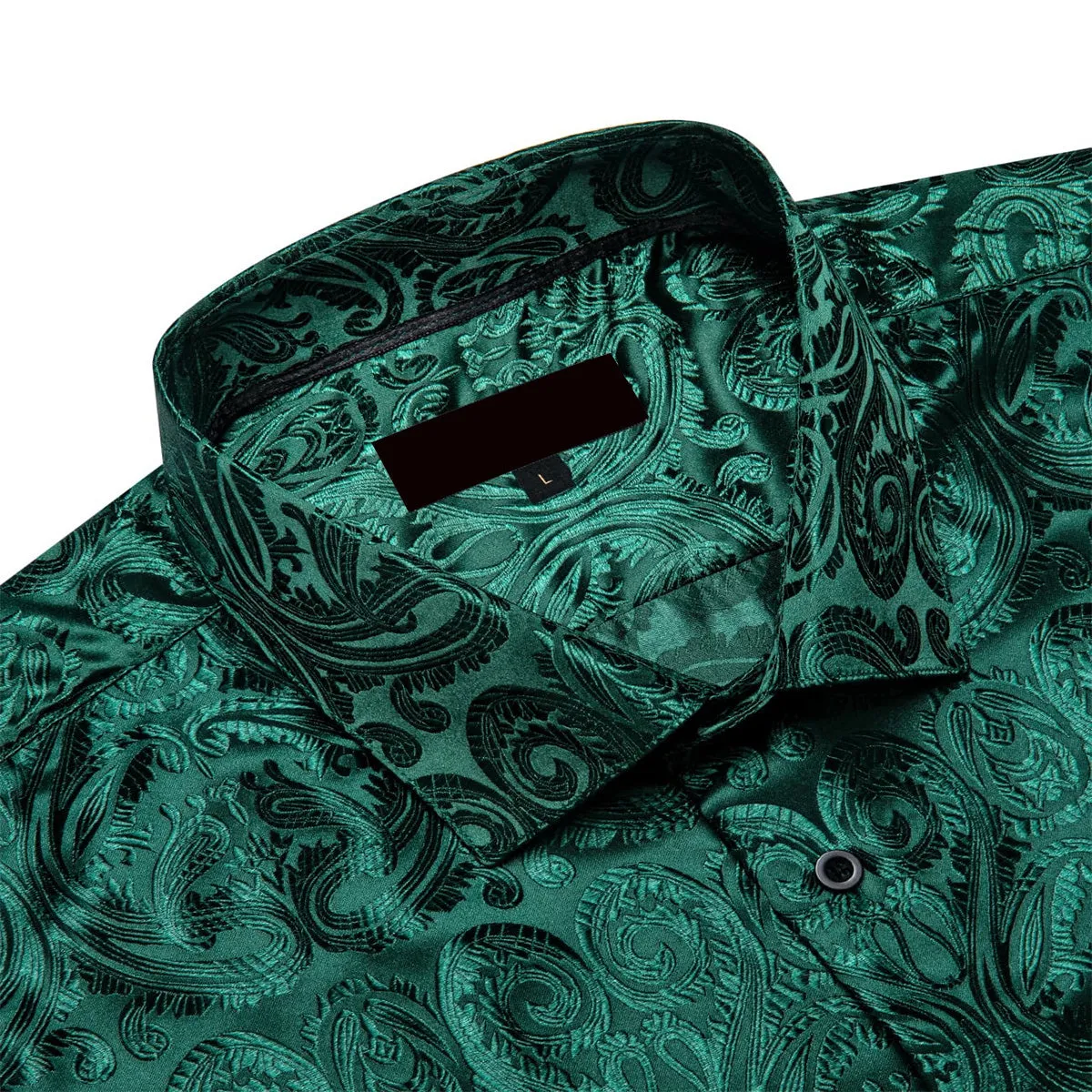 Ties2you Dress Shirt Phthalo Green Paisley Long Sleeve Button Up Silk Mens Shirt