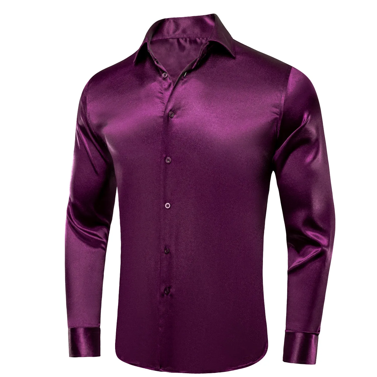 Ties2you Long Sleeve Shirt Shiny Dark Purple Solid Silk Men's Shirt