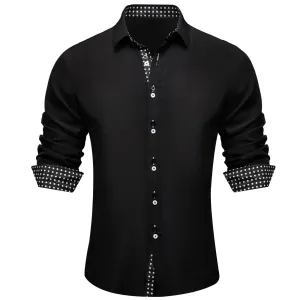 Ties2you Men's Shirt Black Solid White Polka Dots Splicing Silk Shirt