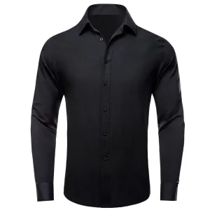 Ties2you Men's Shirt Charcoal Black Solid Silk Long Sleeve Dress Shirt