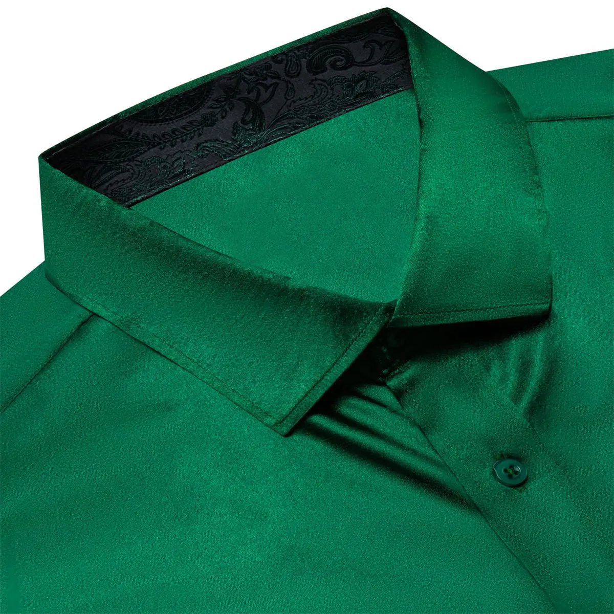 Ties2you Men's Shirt Dartmouth Green Solid Silk Long Sleeve Button Up Satin Shirt