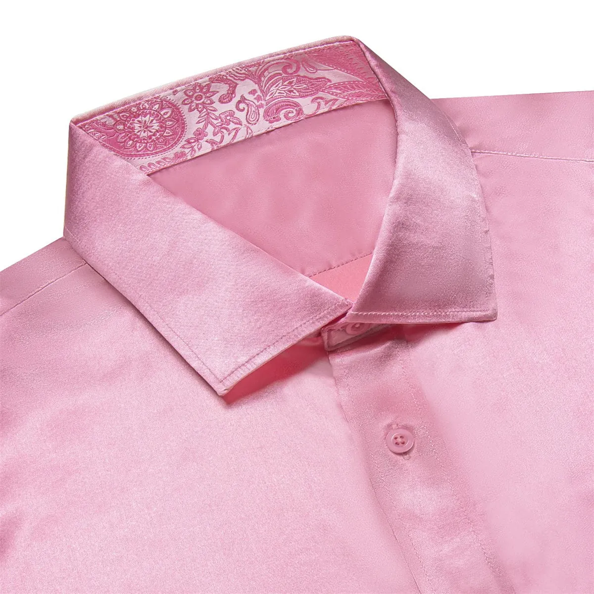 Ties2you Men's Shirt Nadeshiko Pink Satin Solid Long Sleeve Button Up Shirt