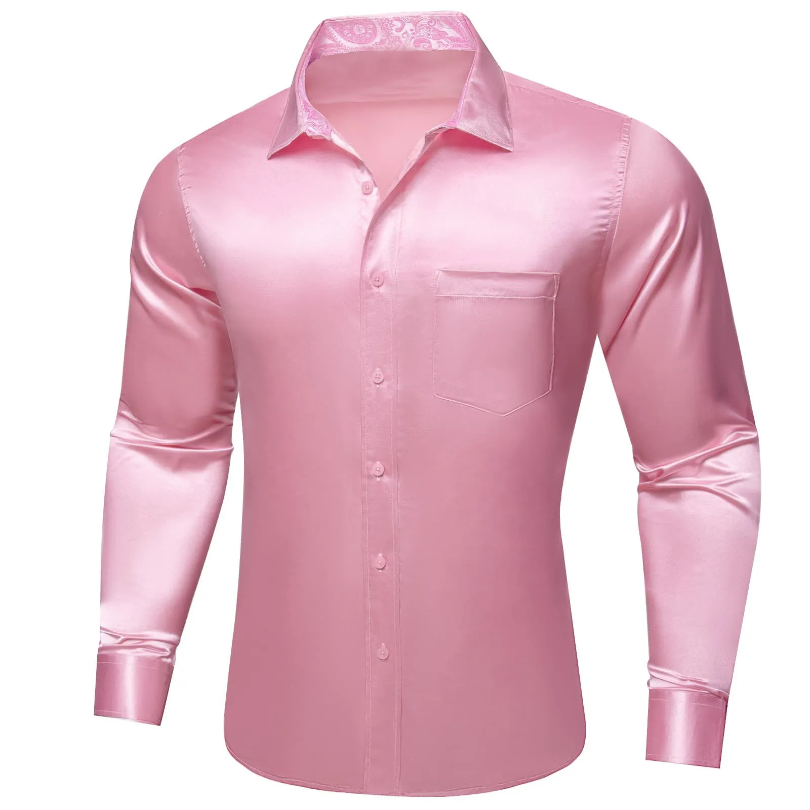 Ties2you Men's Shirt Nadeshiko Pink Satin Solid Long Sleeve Button Up Shirt