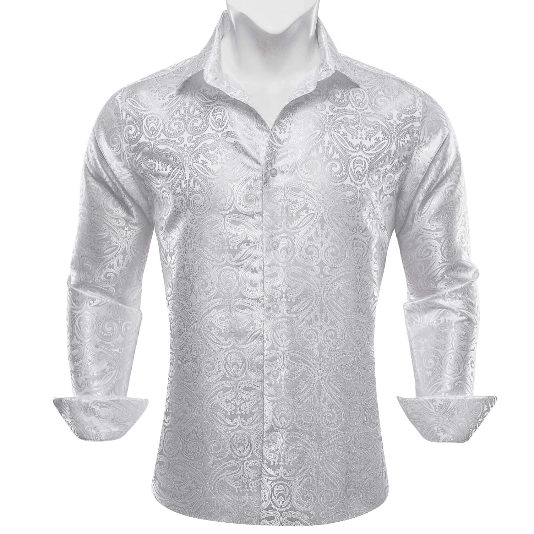 Ties2you Men's Shirt White Paisley Jacquard Silk Long Sleeve Shirt