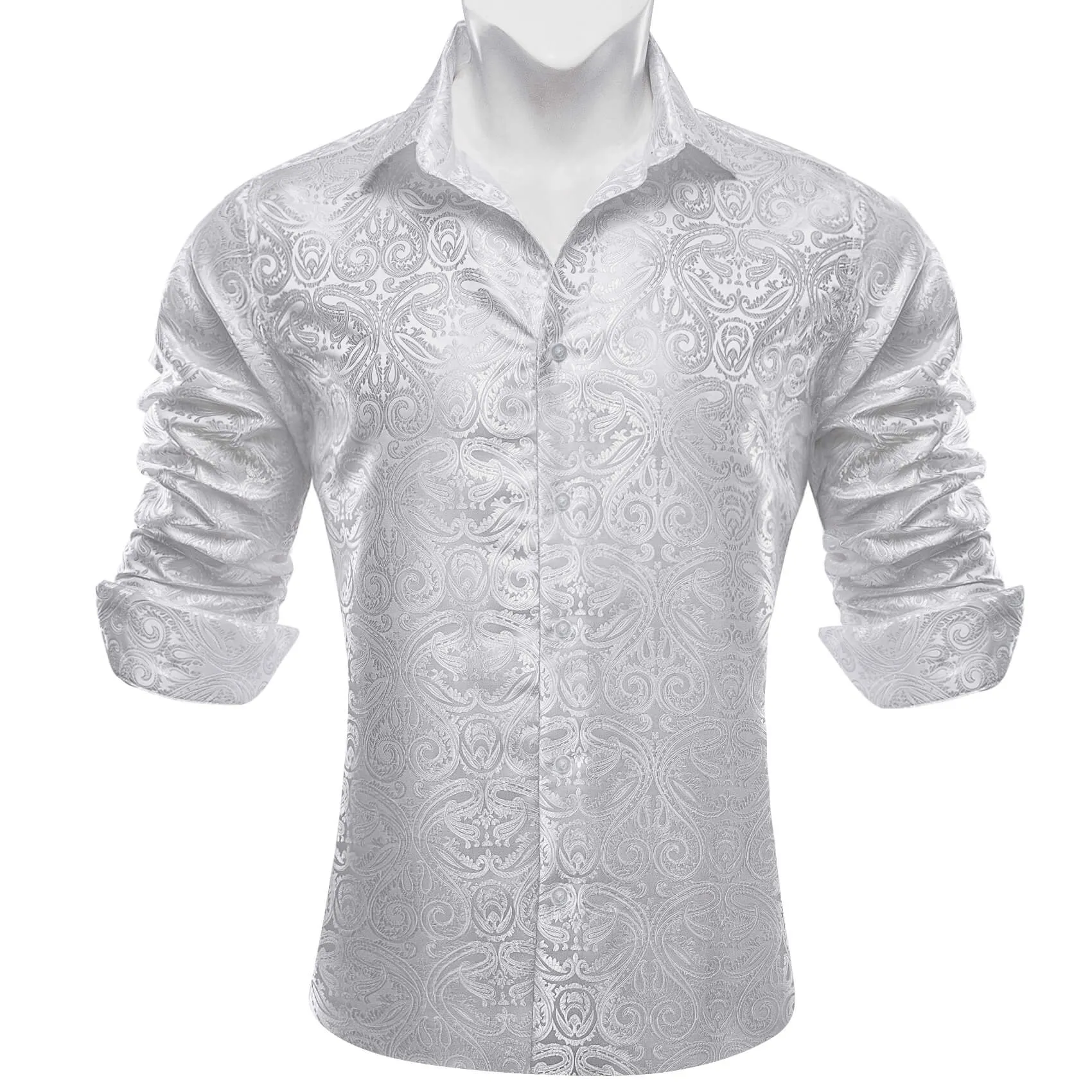 Ties2you Men's Shirt White Paisley Jacquard Silk Long Sleeve Shirt