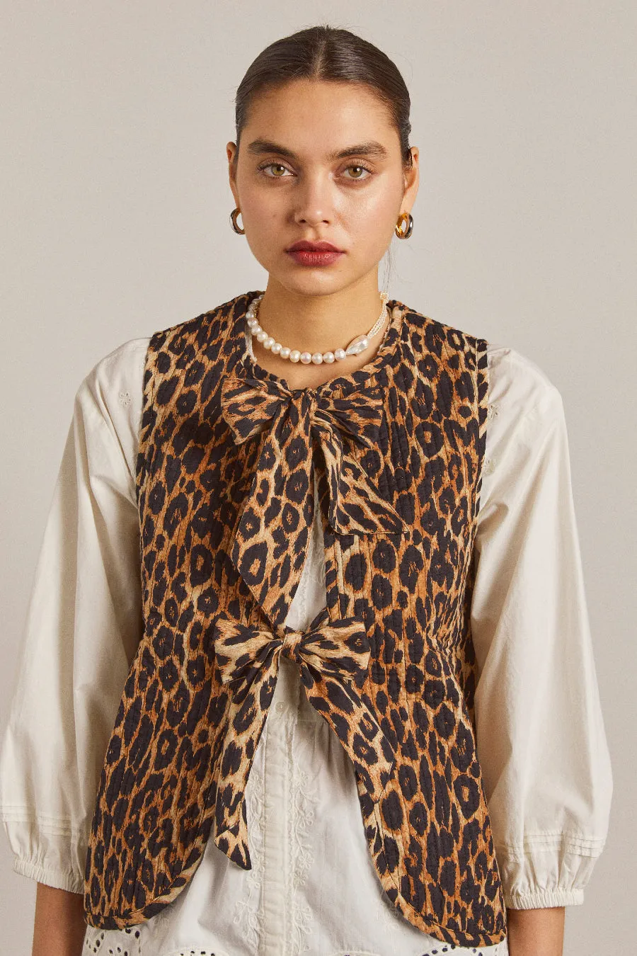 Tilly Leopard Tie Front Gilet