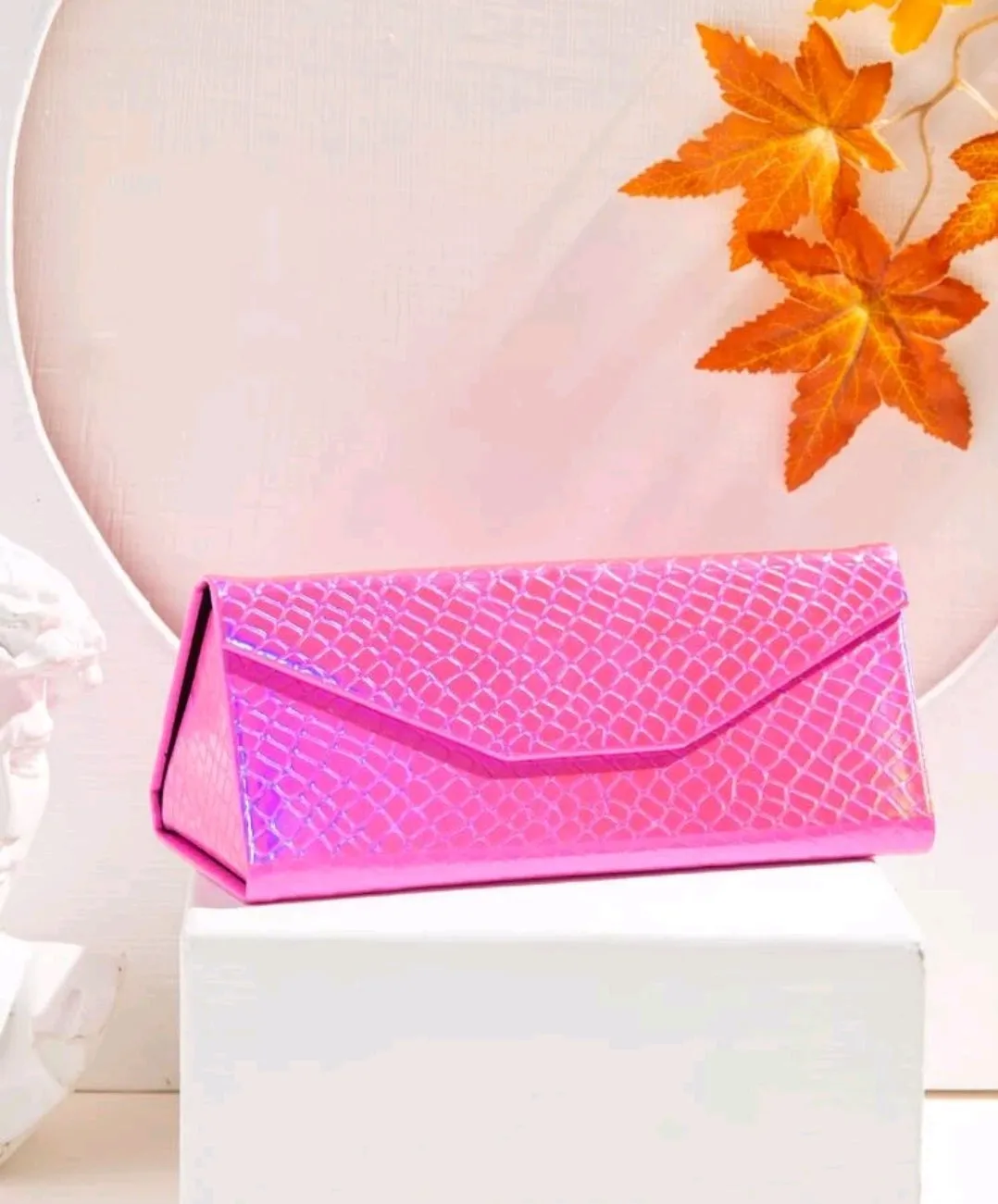 Triangle Foldable Glasses Case Portable Magnetic Closure PU Leather Hard Shell 