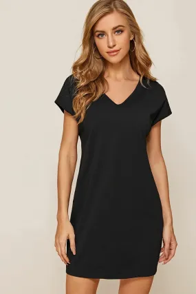 V neck solid tee dress