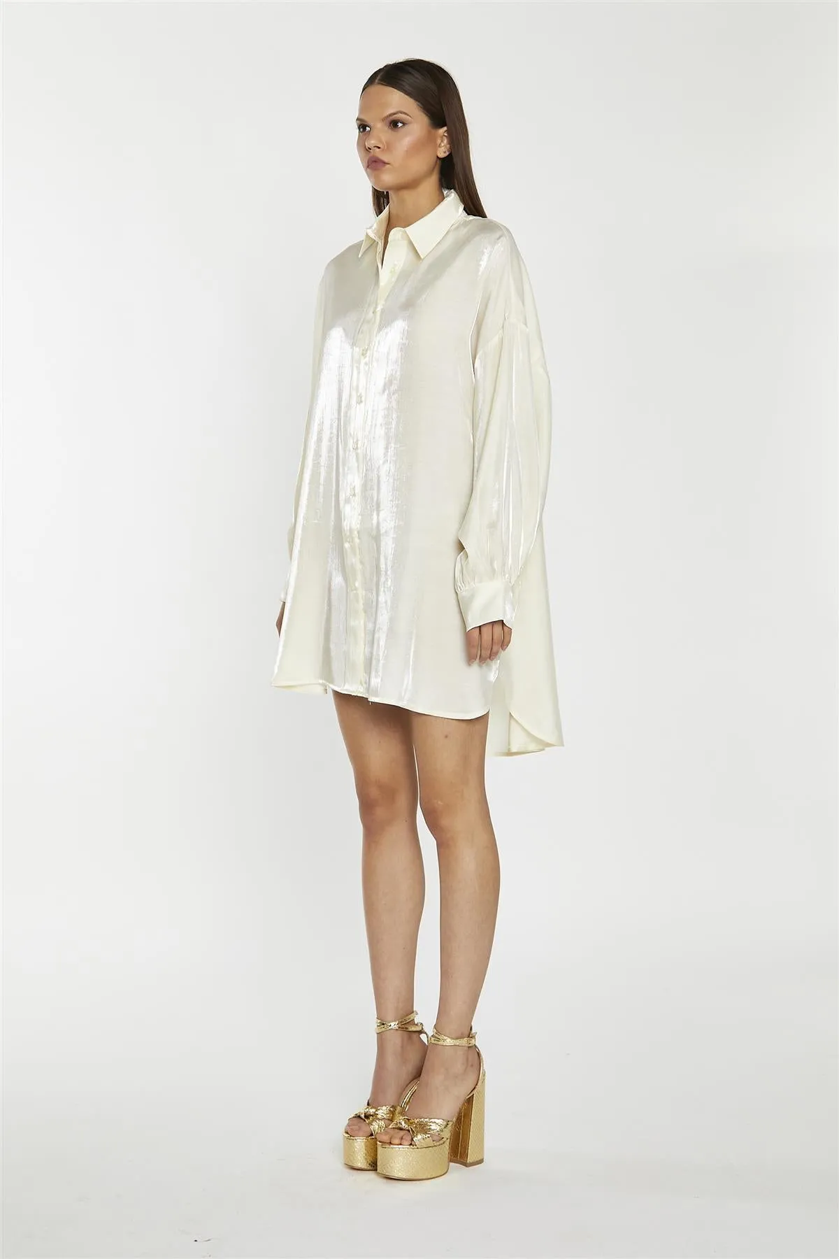 Vanilla-Shimmer Shirt-Dress