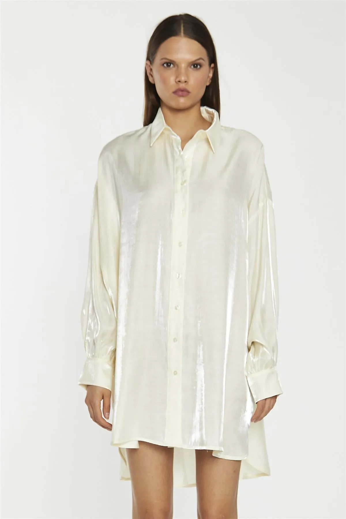 Vanilla-Shimmer Shirt-Dress