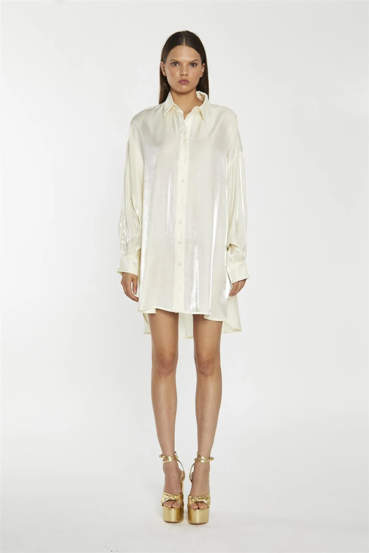 Vanilla-Shimmer Shirt-Dress