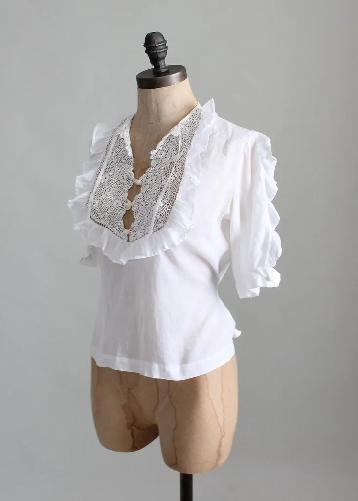 Vintage 1930s Bonita Crochet and Ruffle Blouse