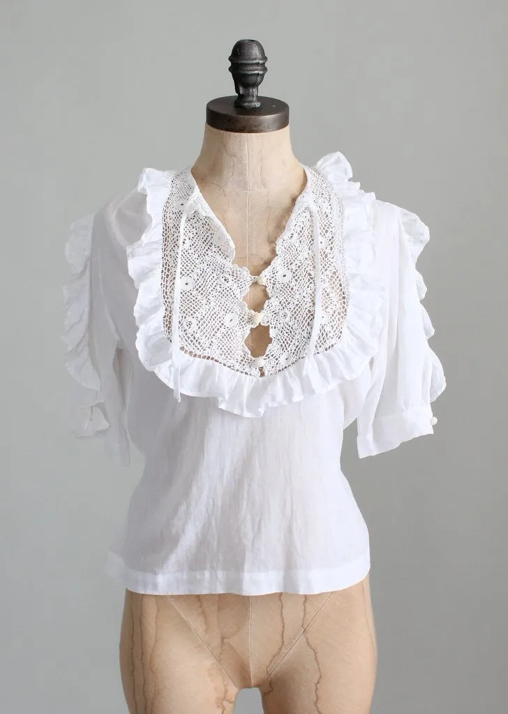 Vintage 1930s Bonita Crochet and Ruffle Blouse