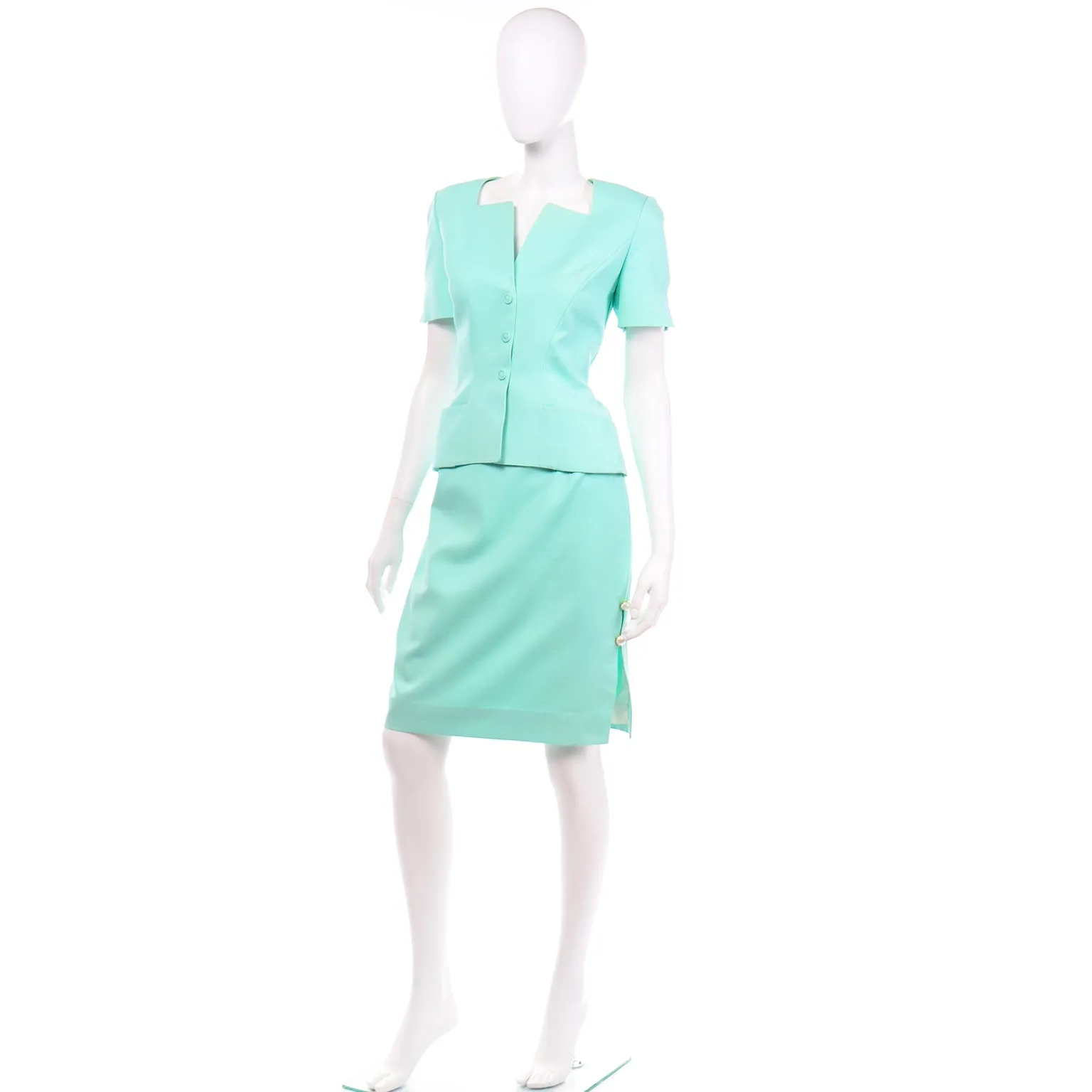 Vintage Thierry Mugler Mint Green Skirt and Jacket Suit