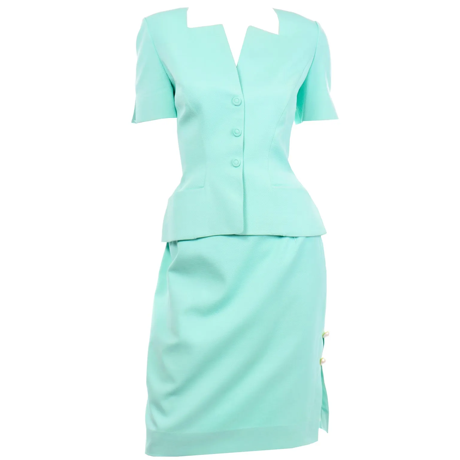 Vintage Thierry Mugler Mint Green Skirt and Jacket Suit