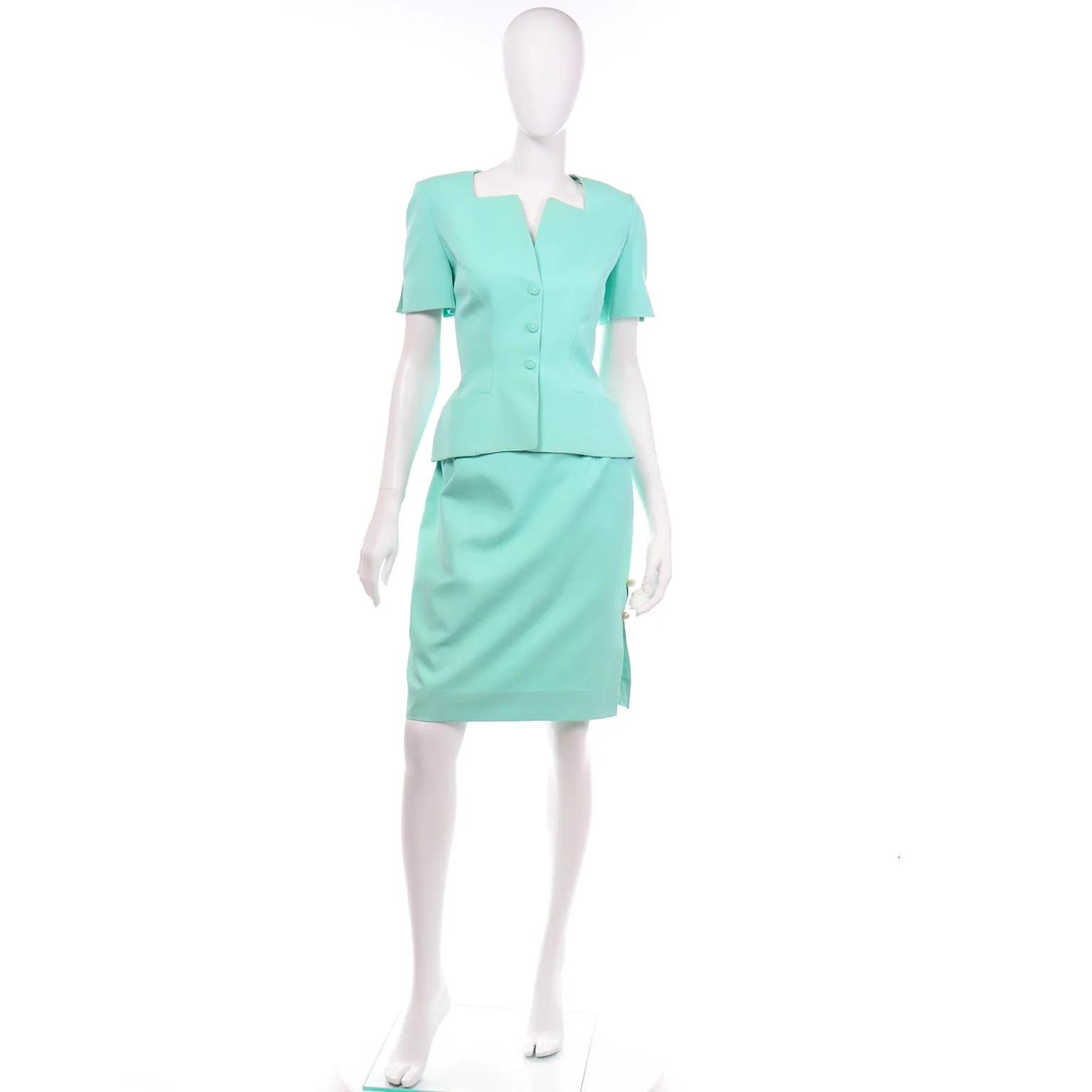 Vintage Thierry Mugler Mint Green Skirt and Jacket Suit