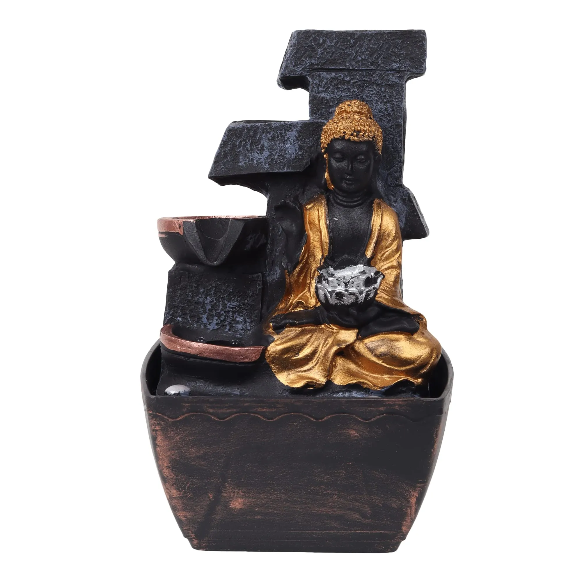 VIVARS Lord Budhha Tabletop Polyresin Water Fountain with LED Lights for Indoor Home Decor Decoration Showpiece Gifts