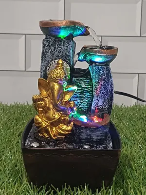 VIVARS Lord Ganesha Tabletop Polyresin Indoor Water Fountain with LED Light for Home Decor Decoration Showpiece Gift