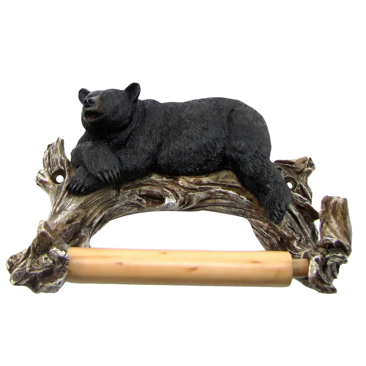 Wall Mount Lounging Black Bear Toilet Paper Tissue Holder