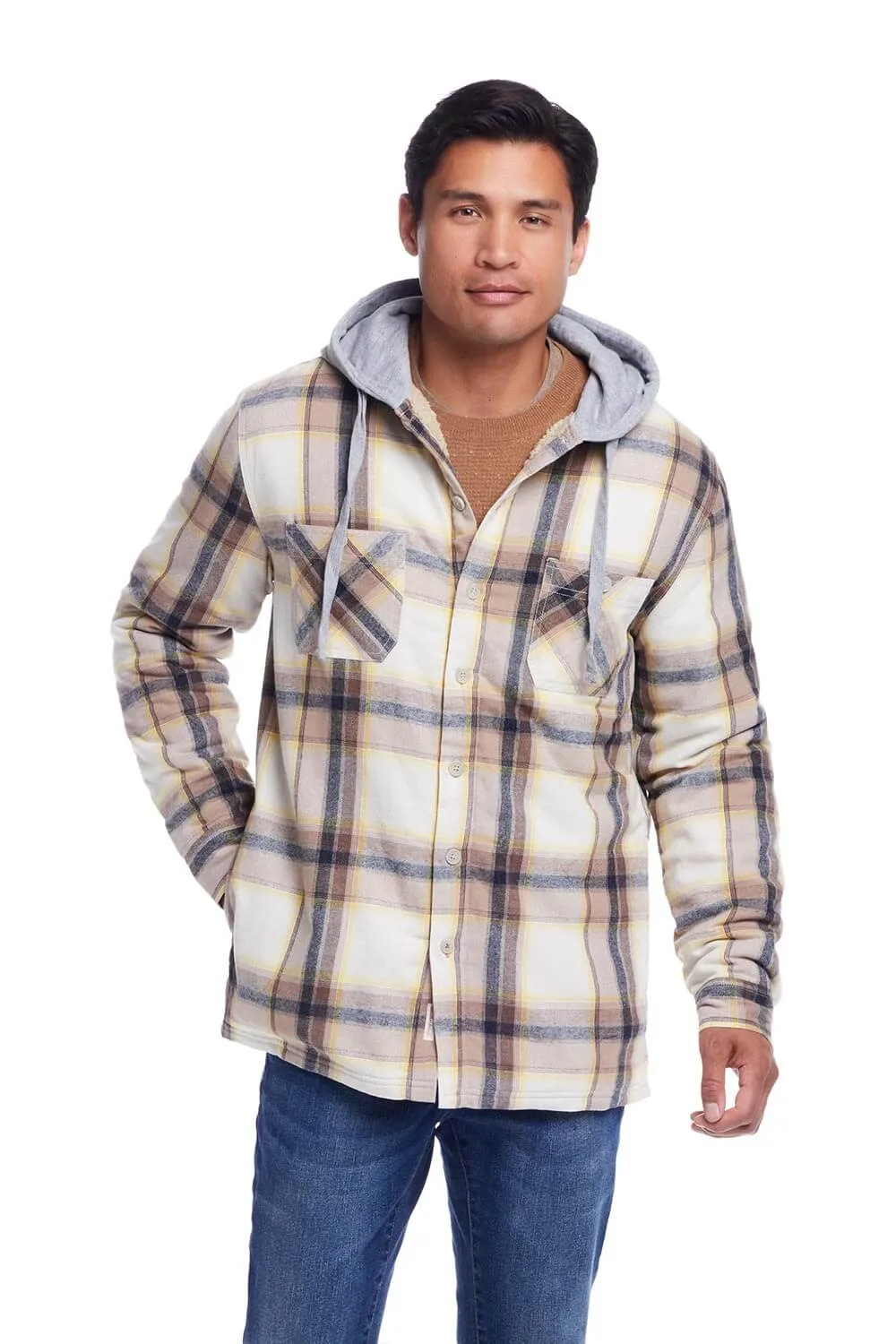 Weatherproof Vintage Sherpa Lined Hooded Shirt Jacket for Men in Wheat | F245456GK-WHEAT