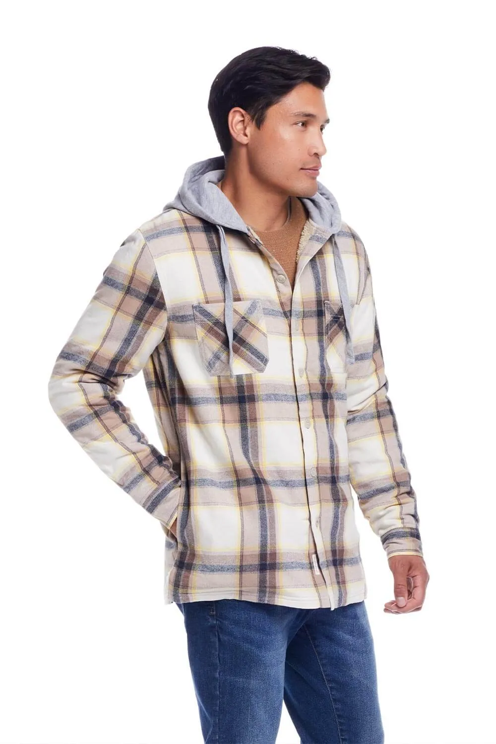 Weatherproof Vintage Sherpa Lined Hooded Shirt Jacket for Men in Wheat | F245456GK-WHEAT